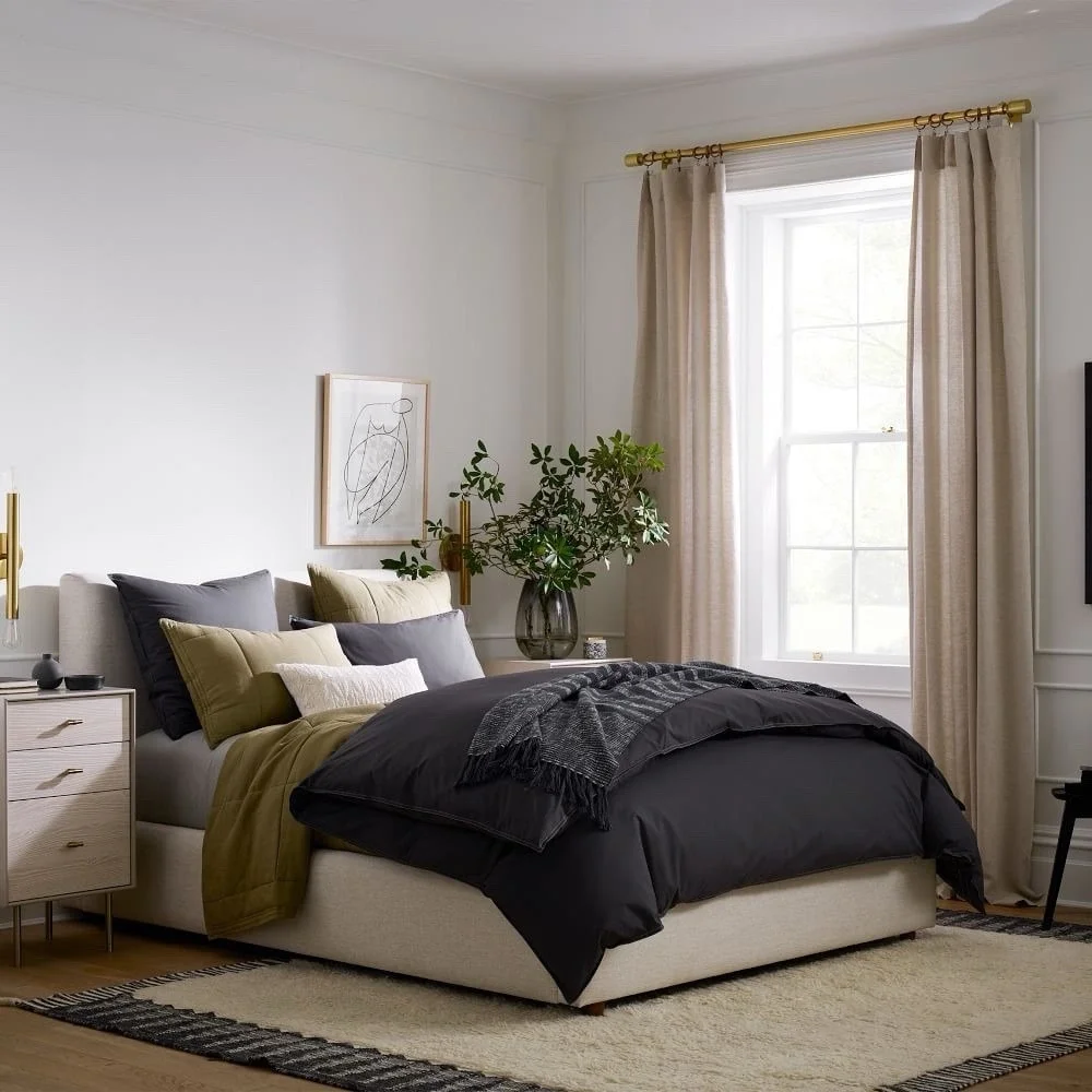 West Elm European Flax Linen Blackout Curtain 48x108 Dark Flax Brown $200 Retail
